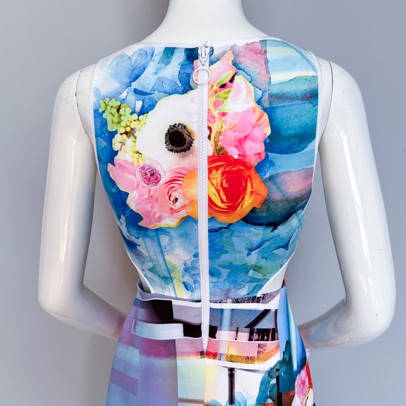 Clover Canyon Fit & Flare Summer Short Dress Scuba Neoprene Sleeveless Cutout S - Picture 6 of 17